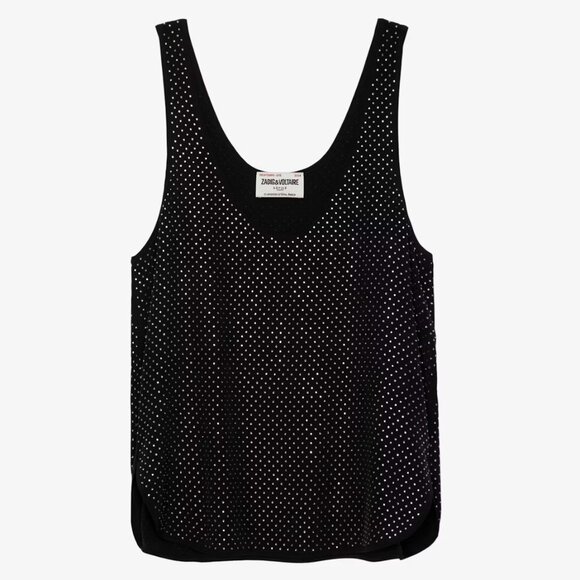Zadig & Voltaire Carys Rhinestone Embellished Silk Cocktail Black Tank Top Blous - Picture 1 of 3